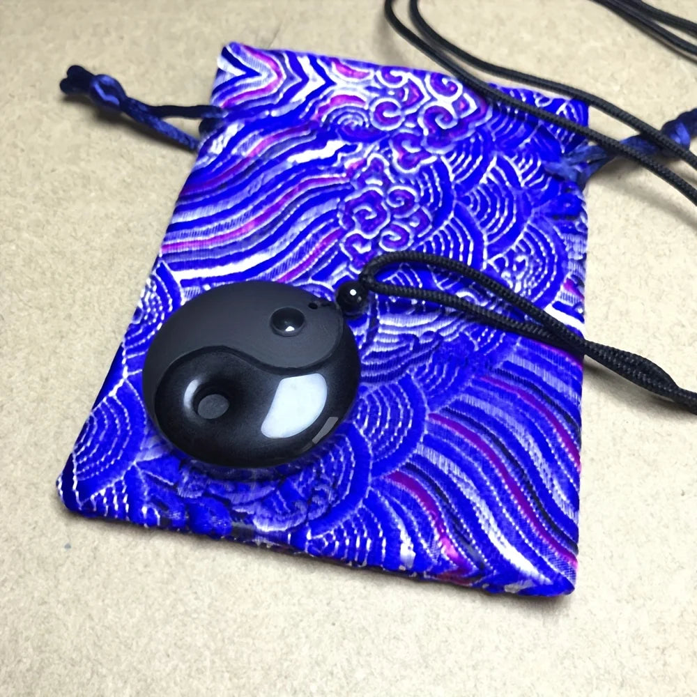 1pc Obsidian Yin Yang Tai Chi Pendant Necklace For Men