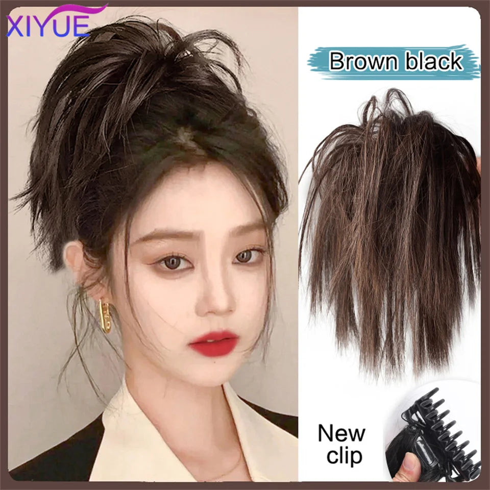 XIYUE Synthetic Messy Hair Bun Tousled Hairpiece Elastic Band Chignon Curly Scrunchie Updo Cover Hair Tail for Women Pink - AMULET RING STORE