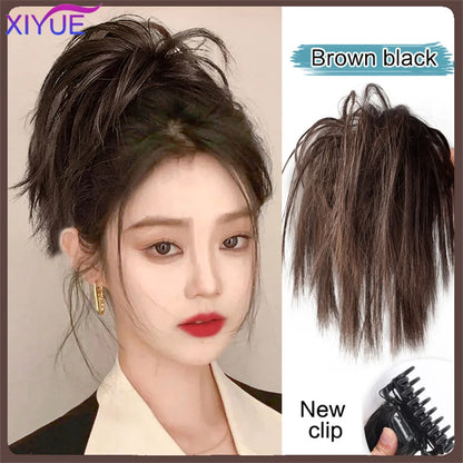 XIYUE Synthetic Messy Hair Bun Tousled Hairpiece Elastic Band Chignon Curly Scrunchie Updo Cover Hair Tail for Women Pink - AMULET RING STORE