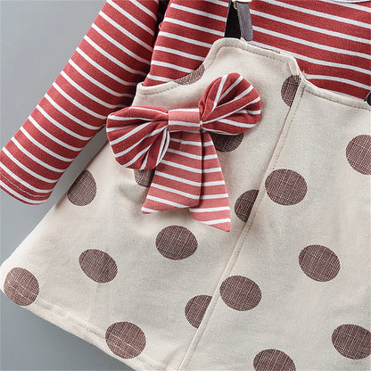 Spot Girls Dress Autumn Children Wear New Fashion Polka Dot Print Bow Long Sleeve Fake Two-piece Children's Skirt - AMULET RING STORE