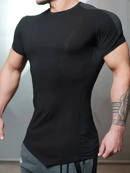 2025 Male Fitness T-shirt Summer Men's Athleisure Workout short sleeve T-shirt Compress quick-dry Men T-shirt Gym Sports Tops - AMULET RING STORE