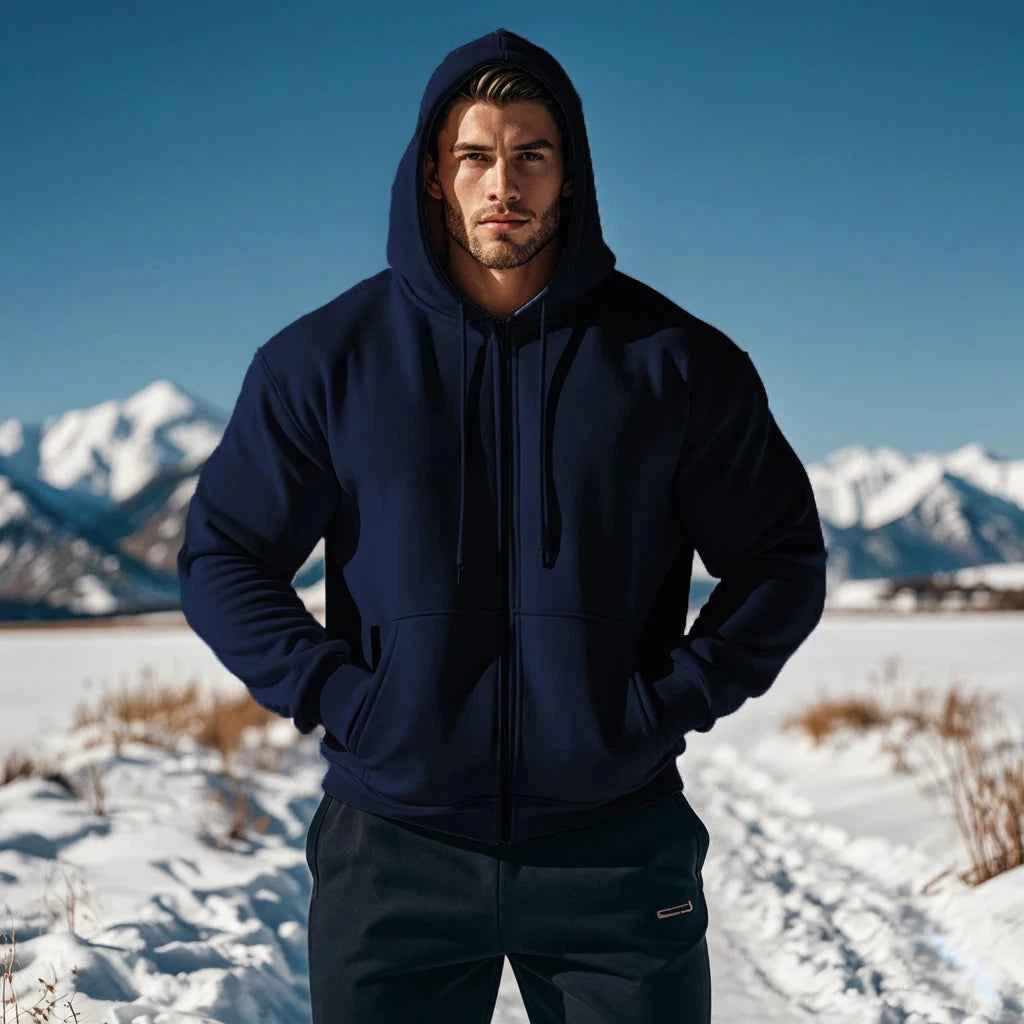 Men's Comfortable Thick Hooded Sweatshirt, Zipper Sports Shirt, Long Sleeved Sweatshirt, Autumn and Winter Season