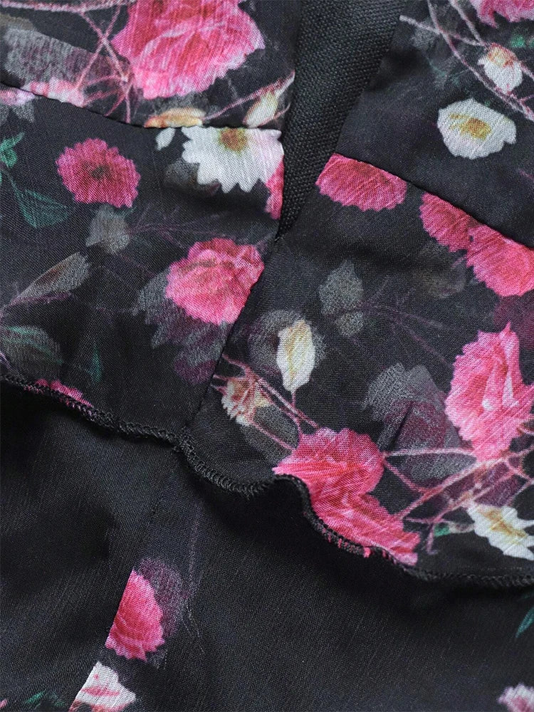 TOLEEN Spring Summer Plus Size Women's Elegant Floral Print Mesh Flare Sleeve Dress 2024 New in Casual V-Neck Party Long Dresses