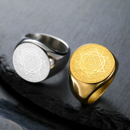 Dawapara Talisman Seal Solomon Ring Hexagram 12 Constellation Kabbalah Prosperity Good Health Amulet Stainless Steel Jewelry - AMULET RING STORE