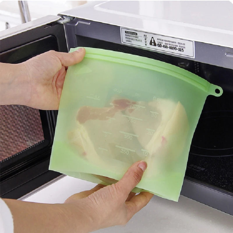 500-1500ML Silicone Bags Reusable Silicone Food Grade Storage Bag Lunch Sandwich Snack Fruit Freezer Zip Seal Keep Fresh Bags - AMULET RING STORE