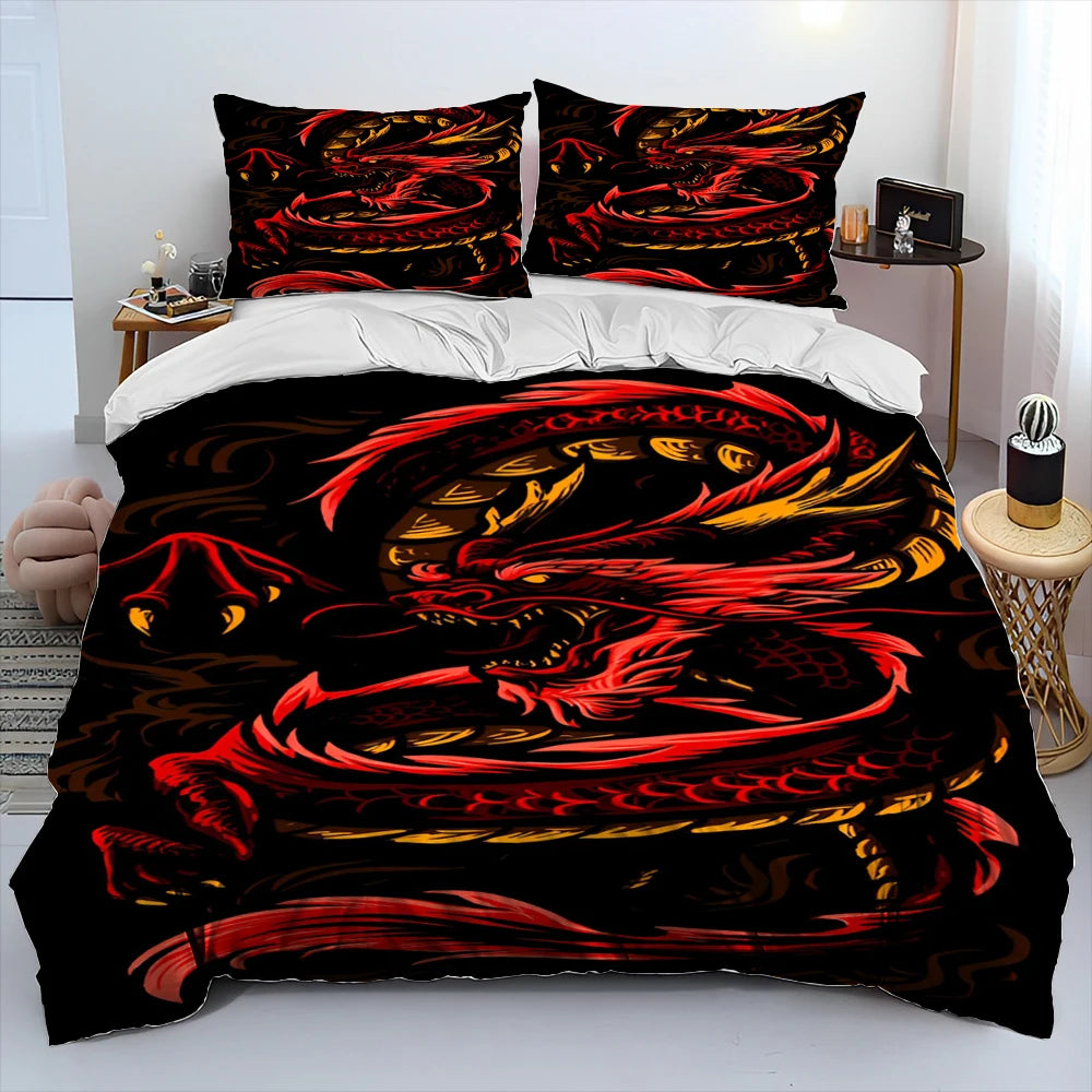 Dragon Cartoon Comforter Bedding Set,Duvet Cover Bed Set Quilt Cover Pillowcase,King Queen Size Bedding Set for Adult Child Gift