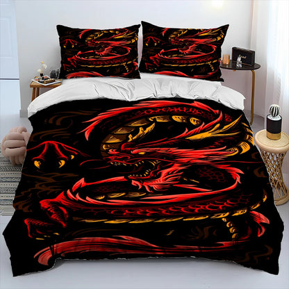 Dragon Cartoon Comforter Bedding Set,Duvet Cover Bed Set Quilt Cover Pillowcase,King Queen Size Bedding Set for Adult Child Gift