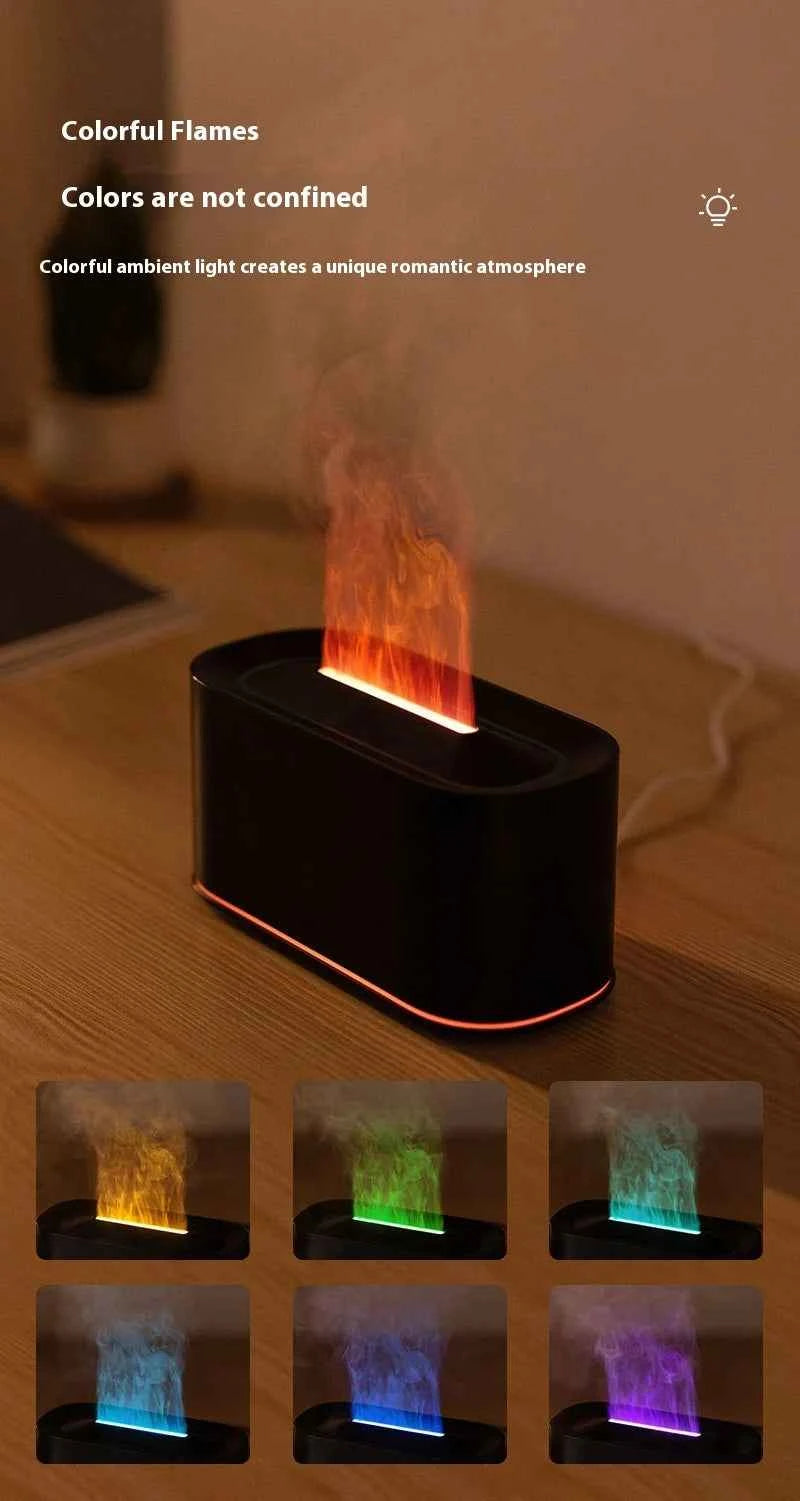 New style seven-color aromatherapy machine, bedroom essential oil aromatherapy lamp, wood grain flame humidifier, desktop cracke