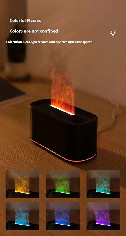 New style seven-color aromatherapy machine, bedroom essential oil aromatherapy lamp, wood grain flame humidifier, desktop cracke