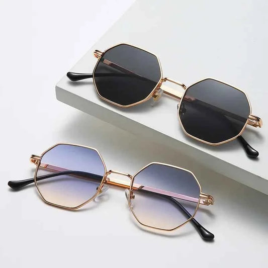 Vintage Polygonal Women Sunglasses Trendy Brand Metal Small Frame Gold-trimmed Gradient Sun Glasses