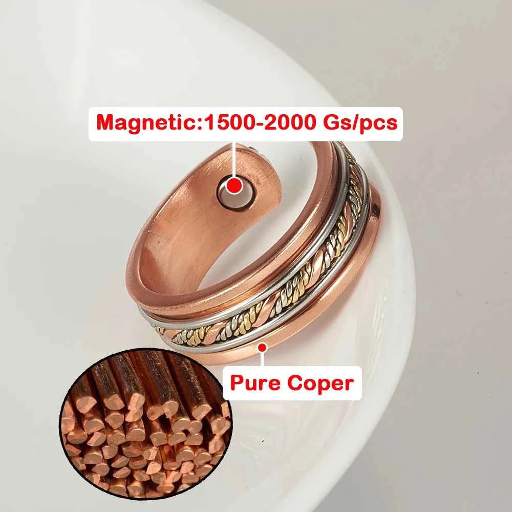 Vinterly Pure Copper Magnetic Rings Twisted Lines Wide 8.4mm Health Energy Finger Cuff Adjustable Jewelry High Magnet Resizable