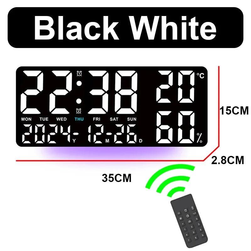 Digital Wall Clock with Atmosphere Lights Remote Control TEMP Humidity Display LED Large Table Clock Multifunctional Alarm Clock