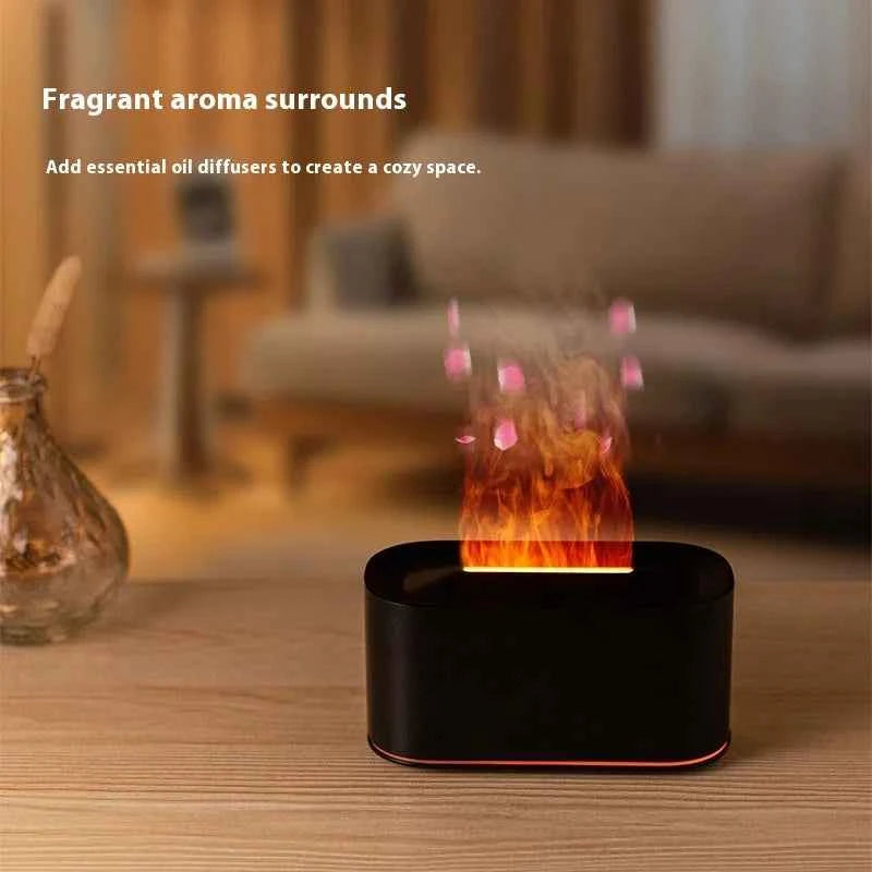 New style seven-color aromatherapy machine, bedroom essential oil aromatherapy lamp, wood grain flame humidifier, desktop cracke