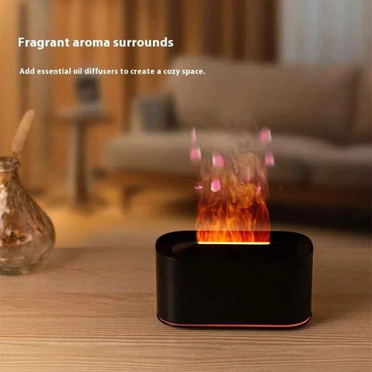 New style seven-color aromatherapy machine, bedroom essential oil aromatherapy lamp, wood grain flame humidifier, desktop cracke