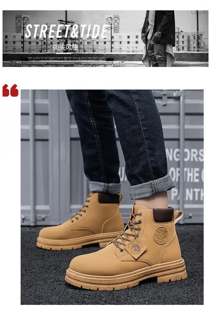 2025 new men's shoes autumn high cut workwear boots British style short boots Korean version versatile thickness boots shoes - AMULET RING STORE