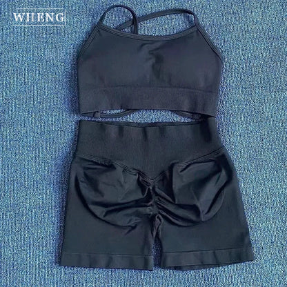 WHENG Peach Hip Lifting Suit Back Cross Sports Bra Shockproof Bra Quick Drying Shorts Set Gym Fitness Running Yoga Suit