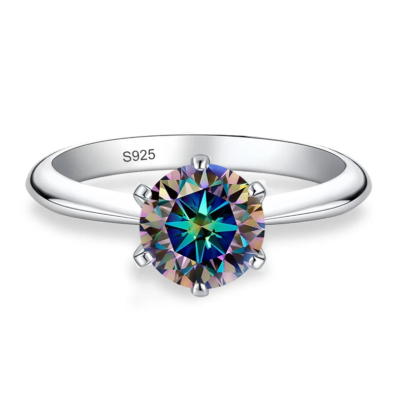 NeeTim 0.5ct 1ct 2ct 3ct Blue Pink Purple Black Moissanite Rings for Women Sterling 925 Silver Wedding Party Band Woman's Ring
