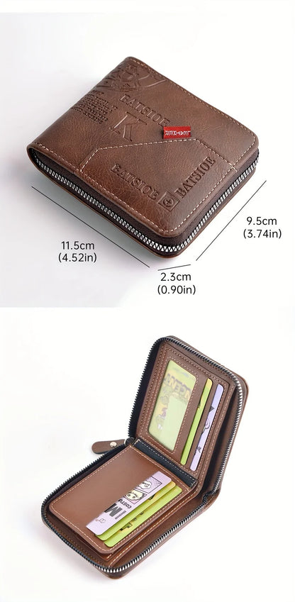 Men's Wallet Made of PU Wax Oil Skin Purse for Men Coin Purse Short Male Card Holder Wallets Zipper Around Money Coin Purse - AMULET RING STORE