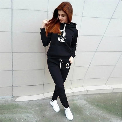 Women's New Queen Printed Sweatshirt Hoodie Sweatshirt and Sweatpants Casual Sports Two Piece Sportswear