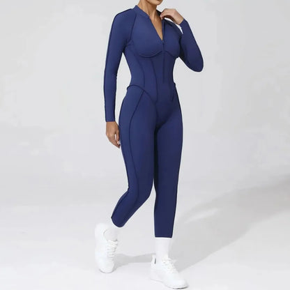 Seamless Yoga Jumpsuit Sports Fitness Backless Tight Zipper Long-sleeved One-Piece Workout Clothes Gym Leggings Sportswear