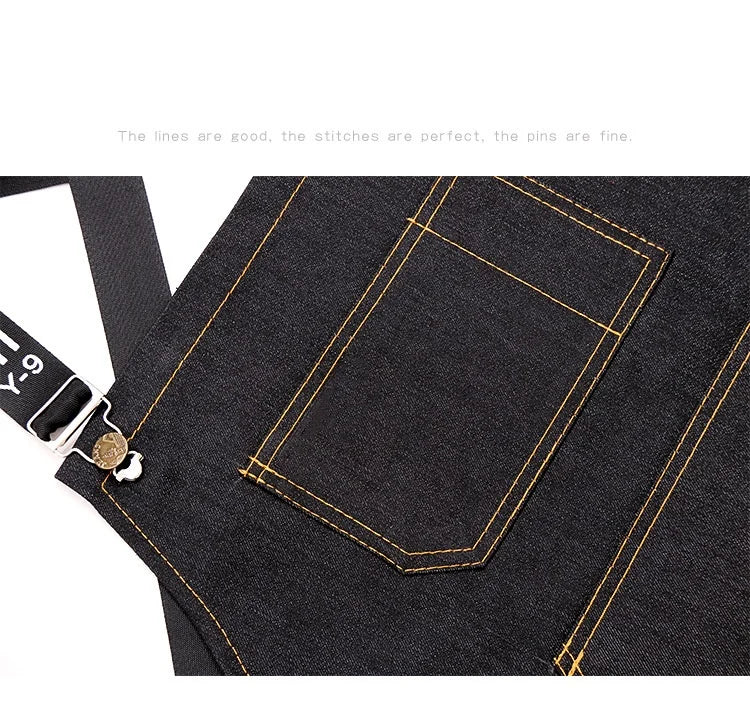 Hairstylist Denim Apron With Wide Shoulder Straps Comfortable Workwear Casual Fashionable Stain Resistant Men and Women Apron - AMULET RING STORE