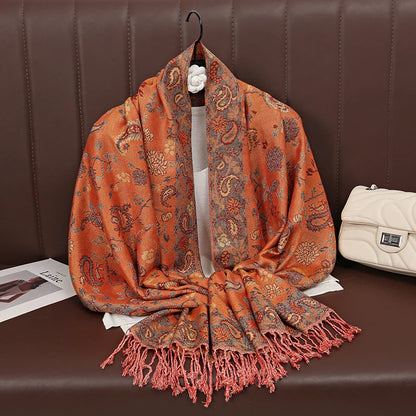 Fashion Autumn Colorful Cashmere Scarf Shawl for Women Pashmina Floral Wrap Female Thick Blanket Soft Bufanda Kerchief
