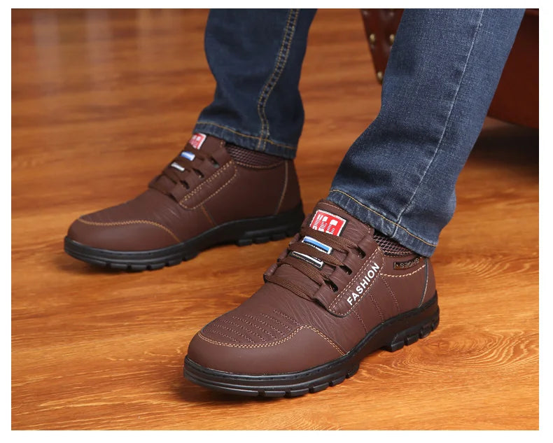 FUQIAO Hot Fur Men's Casual Shoes Warm Flats British Style Leather Footwear Comfort Non-slip Winter Boots Men Plus Size 46