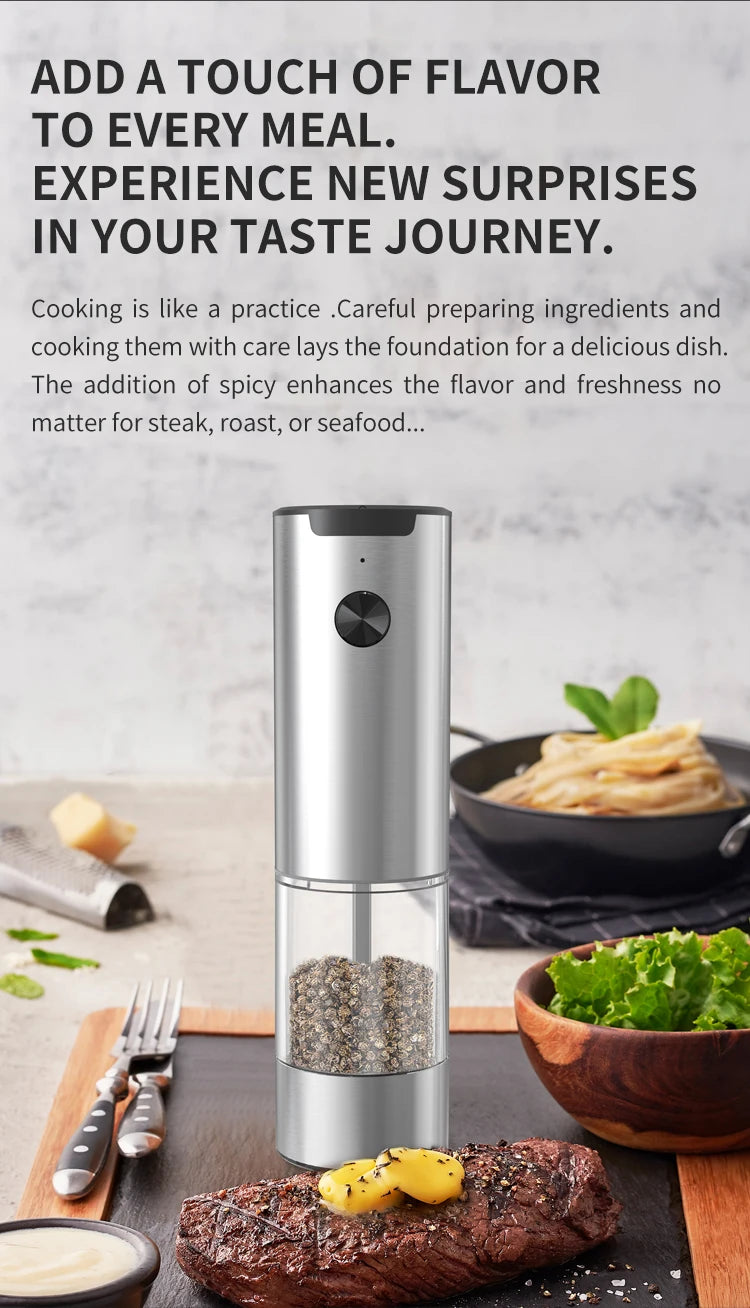 Electric Salt And Pepper Grinder With Adjustable Coarseness Refillable Mills Battery Powered Pepper Grinder Kitchen Gadget Tool - AMULET RING STORE