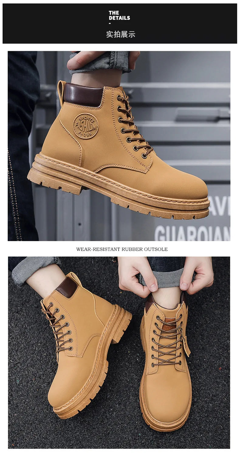 2025 new men's shoes autumn high cut workwear boots British style short boots Korean version versatile thickness boots shoes - AMULET RING STORE