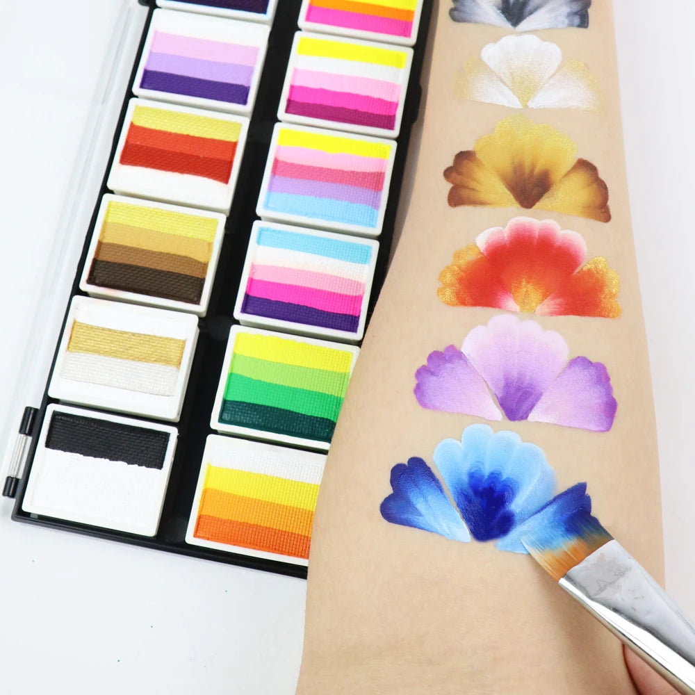 Bowitzki Face Paint 12x10gm Professional Body Paint Kit For Kids Adults Stencil One Stroke Split Cake Rainbow Makeup - AMULET RING STORE