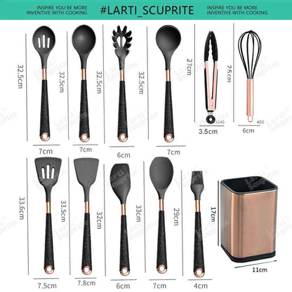 Good Quality Silicone Kitchen Utensils Set Rose Gold Plated Handle Cooking Tool Non-stick Heat Resistant Kitchenware Accessories