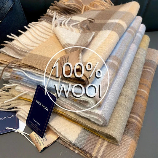 100% Wool Winter Scarf for Women Long Warm Cashmere Scarves Hijab Solid Lady Shawl Wrap Female Pashmina Bandana Head Scarves