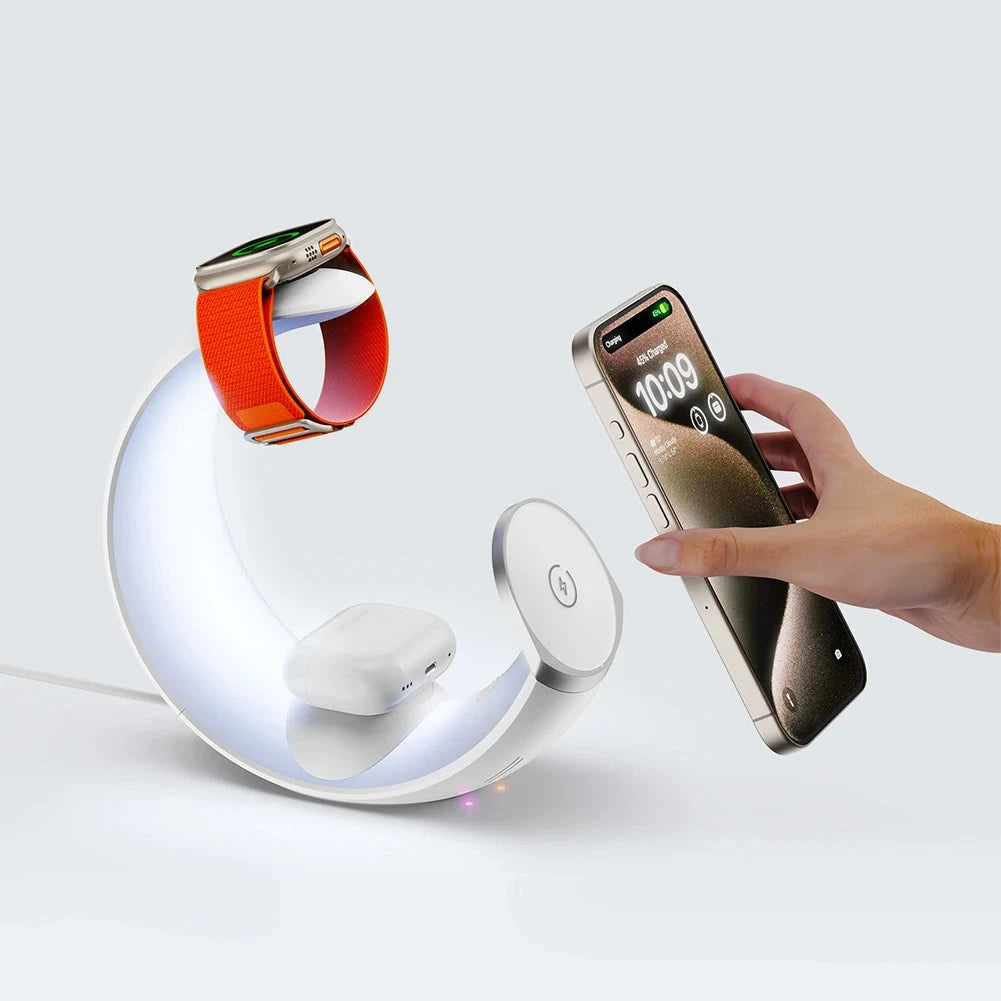 4 in 1 Magnetic Fast Charging Dock Station QC3.0 PD with Desk Lamp Wireless Charger Station Holder for iPhone AirPods IWatch