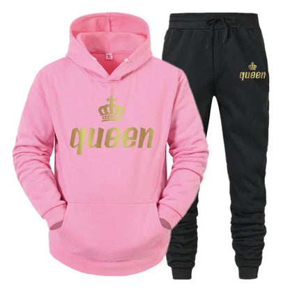 King And Queen Couple Outfit Hoodie and Jogger Pants High Quality Men Women Daily Casual Sport Jogging Suit King Queen Tracksuit - AMULET RING STORE
