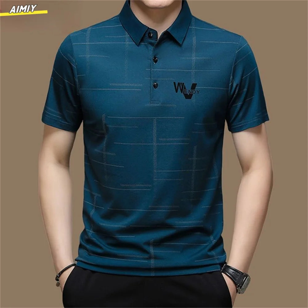 Men's Polo Shirt Business Casual Summer Short Sleeves Tops Pattern Print Button T Shirt Loose Clothes Fashion Polo T Shirt