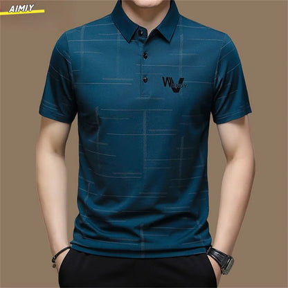 Men's Polo Shirt Business Casual Summer Short Sleeves Tops Pattern Print Button T Shirt Loose Clothes Fashion Polo T Shirt