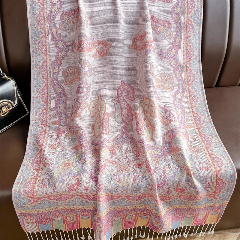 Elegant Ethnic Autumn Cashmere Shawl for Women Jacquard Pashmina Scarves Bufandas De Invierno Mujer Female Foulard Stoles Scarf - AMULET RING STORE