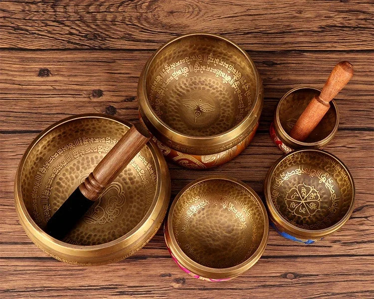 Tibetan Singing Bowl Buddhist Meditation Massage Yoga Chakra Nepal Singing Bowls Sound Healing Instruments with Accessories Gift - AMULET RING STORE