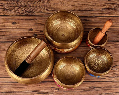 Tibetan Singing Bowl Buddhist Meditation Massage Yoga Chakra Nepal Singing Bowls Sound Healing Instruments with Accessories Gift - AMULET RING STORE