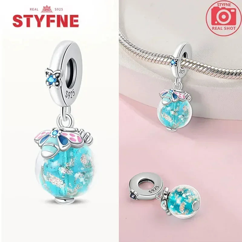 S925 Silver Glow-in-the-dark Firefly Charm Pendant Fit Original Charms Bracelet Gift Beads for Women Diy Fine Jewelry Gifts - AMULET RING STORE