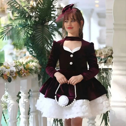 Customized Red Flower Girl Dresses for Wedding Bow Beaded Knee Length First Communion Kids Birthday Party Gown Party Dress