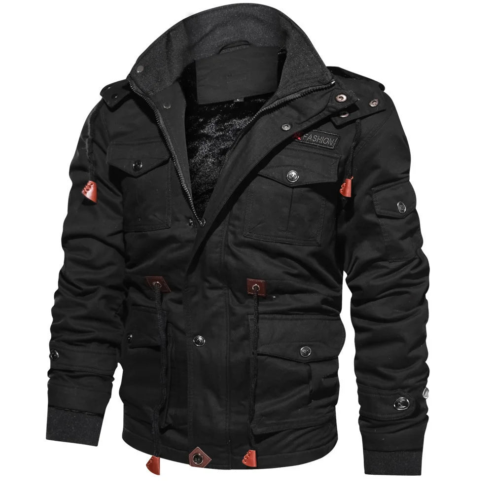 Men's Hooded Winter Jackets Plush Thickened Coat Autumn Large Tactical Cotton Medium And Long Work Clothes Bomber Tactical Coats