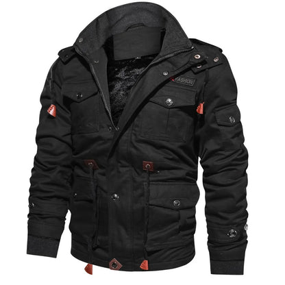 Men's Hooded Winter Jackets Plush Thickened Coat Autumn Large Tactical Cotton Medium And Long Work Clothes Bomber Tactical Coats