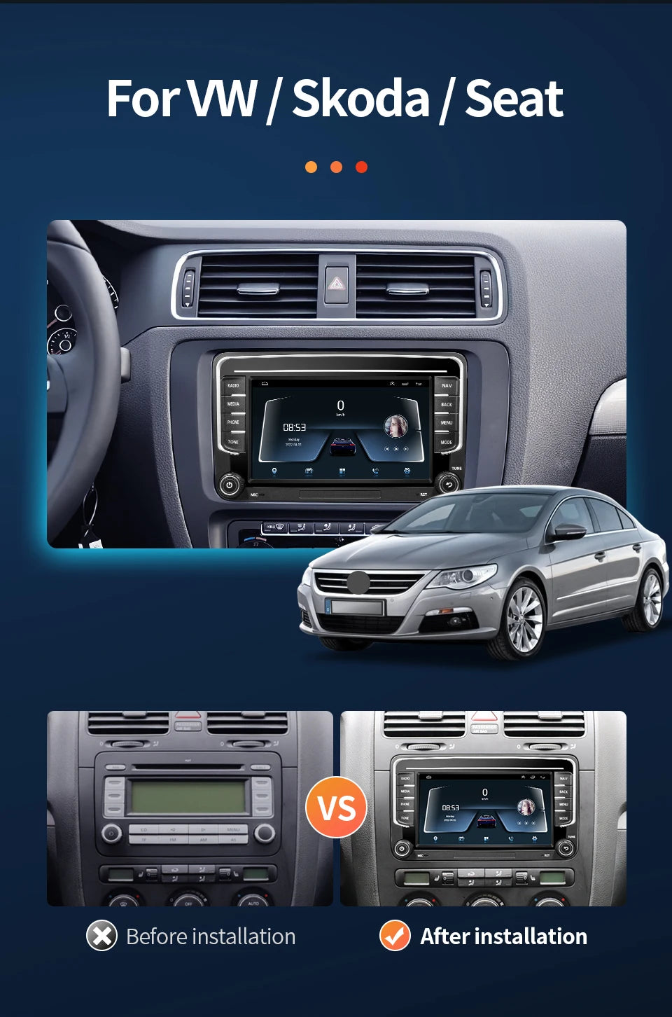 7inch Car Radio CarPlay Android Auto for Volkswagen VW Passat B6 B7 CC Tiguan Touran GOLF POLO CarPlay 7inch 2+32GB / 4+64GB - AMULET RING STORE