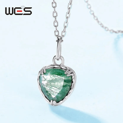 WES 100% 925 Silver Natural Unique Moss Agate Pendant Necklace for Woman Forest Jewelry Engagement Gift Boho Style Wholesale - AMULET RING STORE
