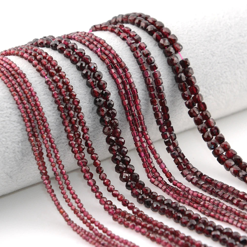 Natural Pyrope Garnet Faceted Round / Cube Beads 2mm,3mm,4mmfor Jewelry Making Bracelet Necklace Beads DIY Accessories Wholesale - AMULET RING STORE