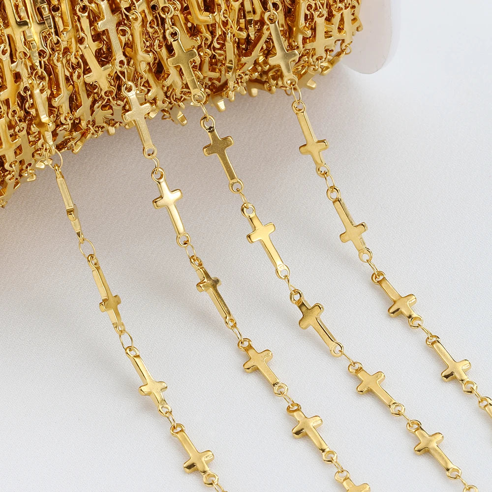 No Fade 1Meter Stainless Steel Gold Plated Embossed Link Chains DIY Women Men Necklaces Bracelets Jewelry Making Bags Chain Bulk - AMULET RING STORE