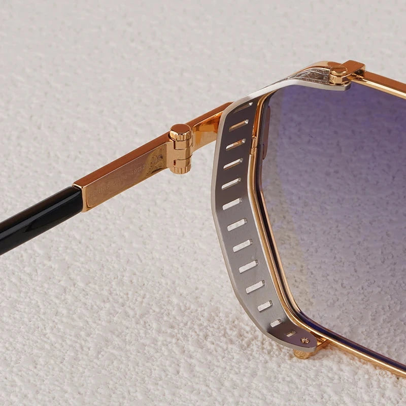 Alloy Rectangle Gradient Sunglasses for Men and Women Retro High Quality Brand Designer UV400 Outdoor Handmade Trendy Eyeglasses