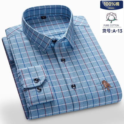 Long Sleeve Shirts For Men Classic Style Turn Down Collar Flannel Plaid Casual Clothing Daily Use Easy Care Soft Material Shirts