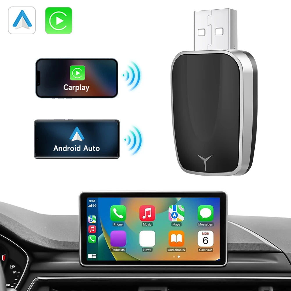 Wired To Wireless Carplay & Android Auto Mini Adapter Bluetooth-Compatible 5.0 WiFi for Cars with OEM Wired CarPlay Android Auto - AMULET RING STORE
